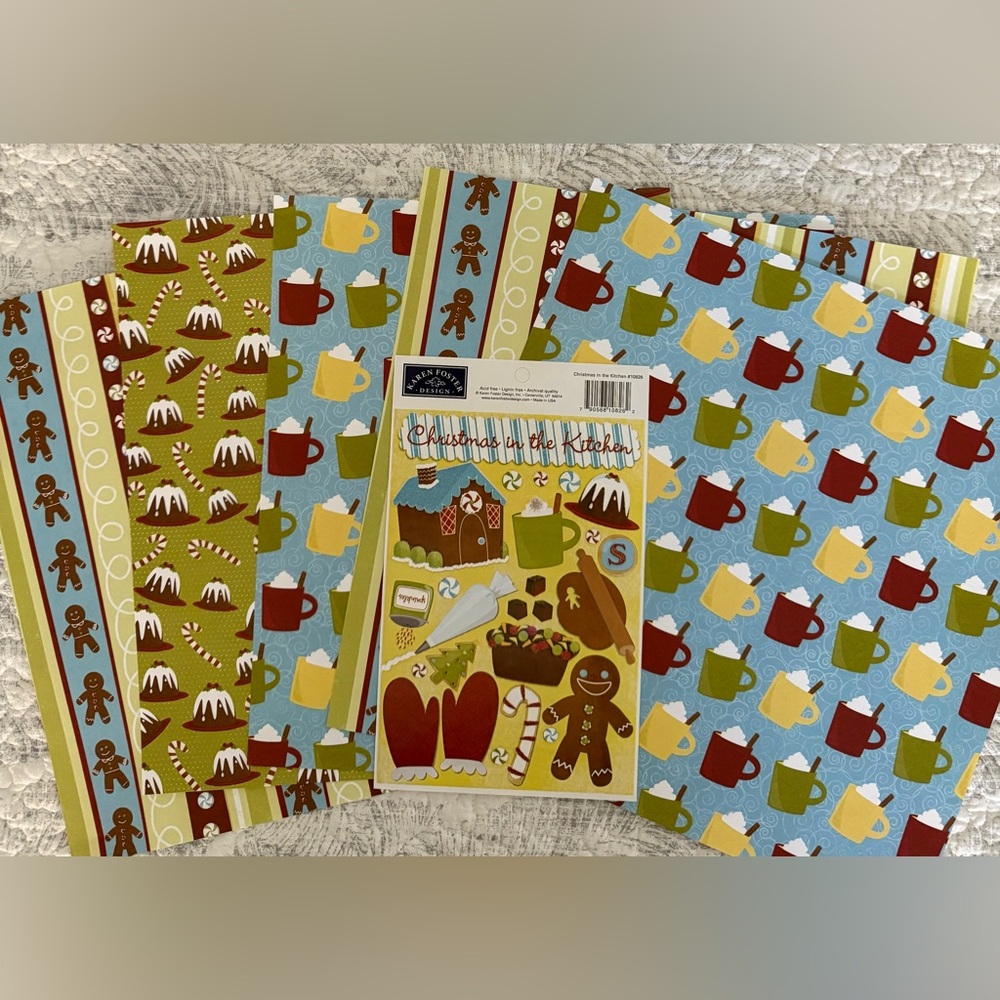🆕🍡 KAREN FOSTER DESIGN “CHRISTMAS IN THE KITCHEN” STICKERS & MATCHING PAPER!